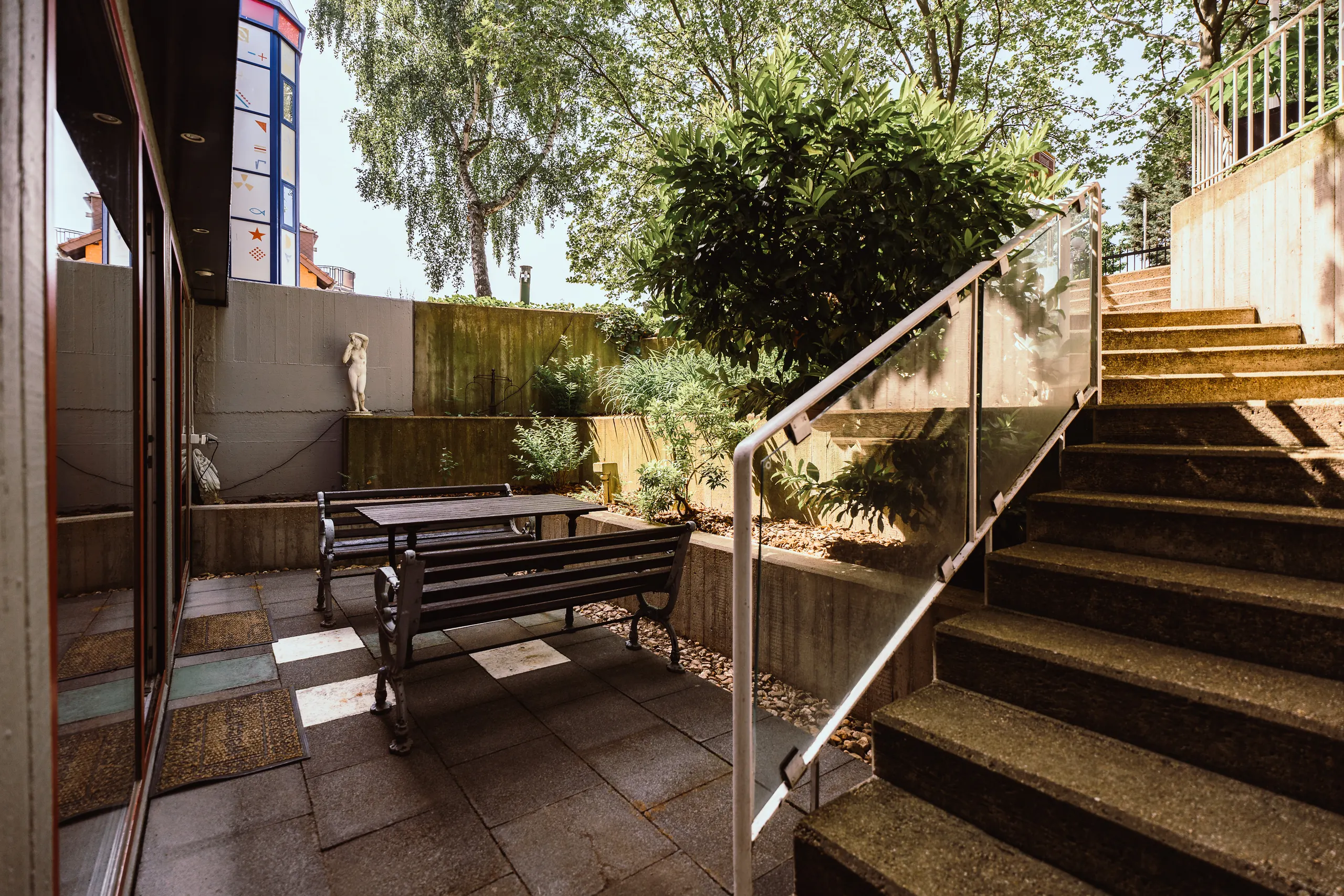 View from the garden of the patio in front of the conference room